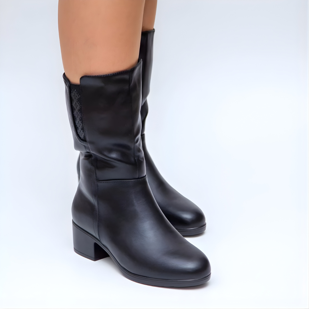 Hodaya - Elegant Mid-Calf Boot With Side Zipper