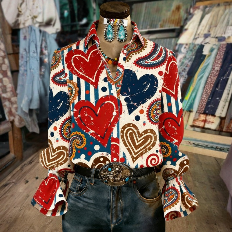 Glykeria - Vintage Heart Print Shirt