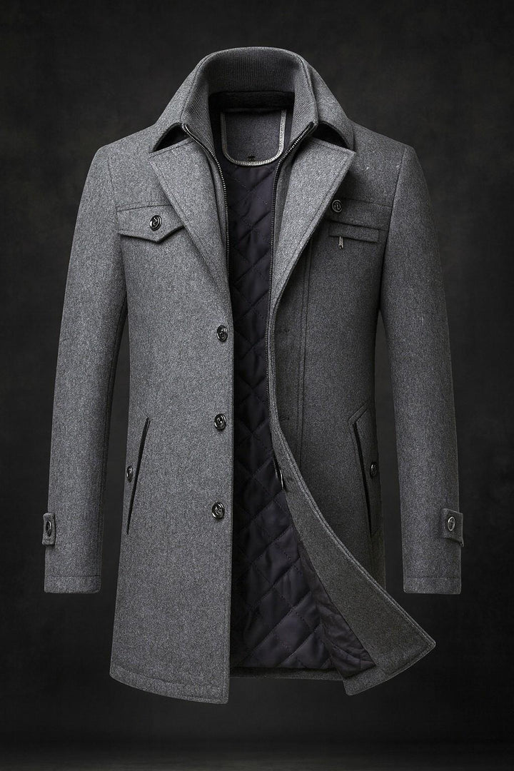 Samuell - Quilted Long Sleeve Wool Coat