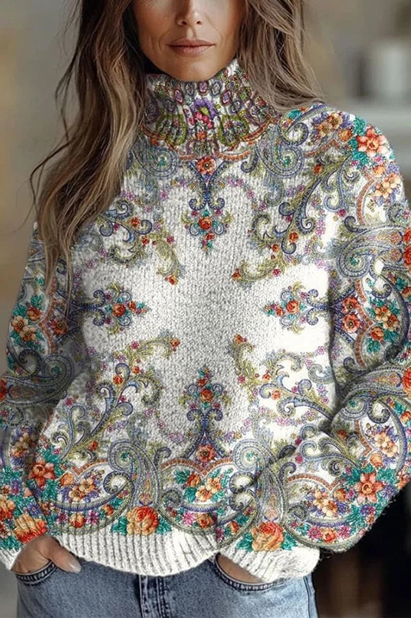 Nijole - High Neck Long Sleeved Floral Sweatshirt