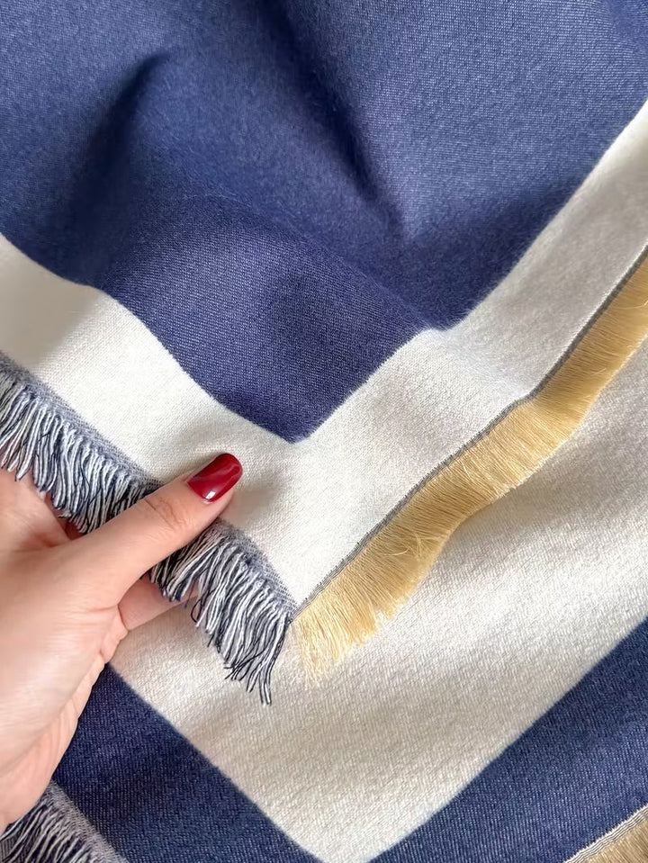 Taisija - Reversible Striped Jacquard Shawl in Faux Cashmere