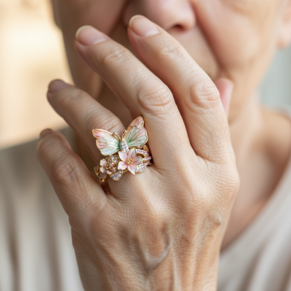 PetalWings - Nature's Sparkling Butterfly Ring with Cubic Zirconia