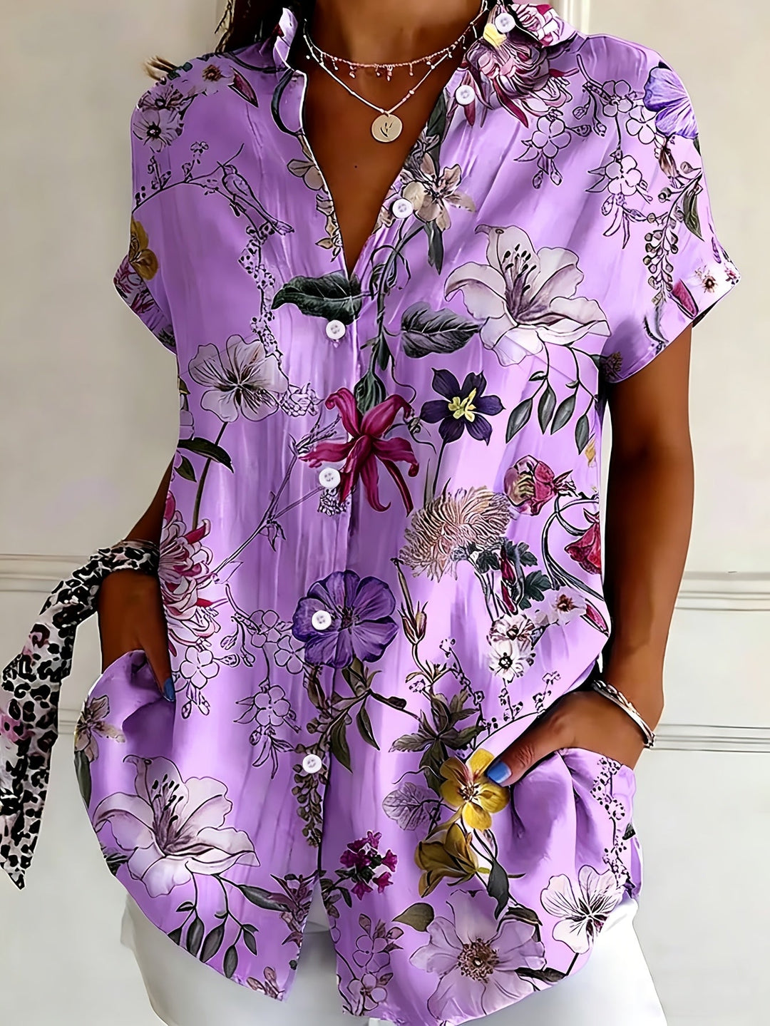 Nabilah - Casual Short Sleeve Top With Floral Print