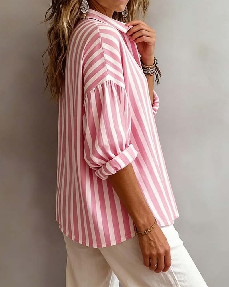 Jessy - Loose Striped Blouse with Collar