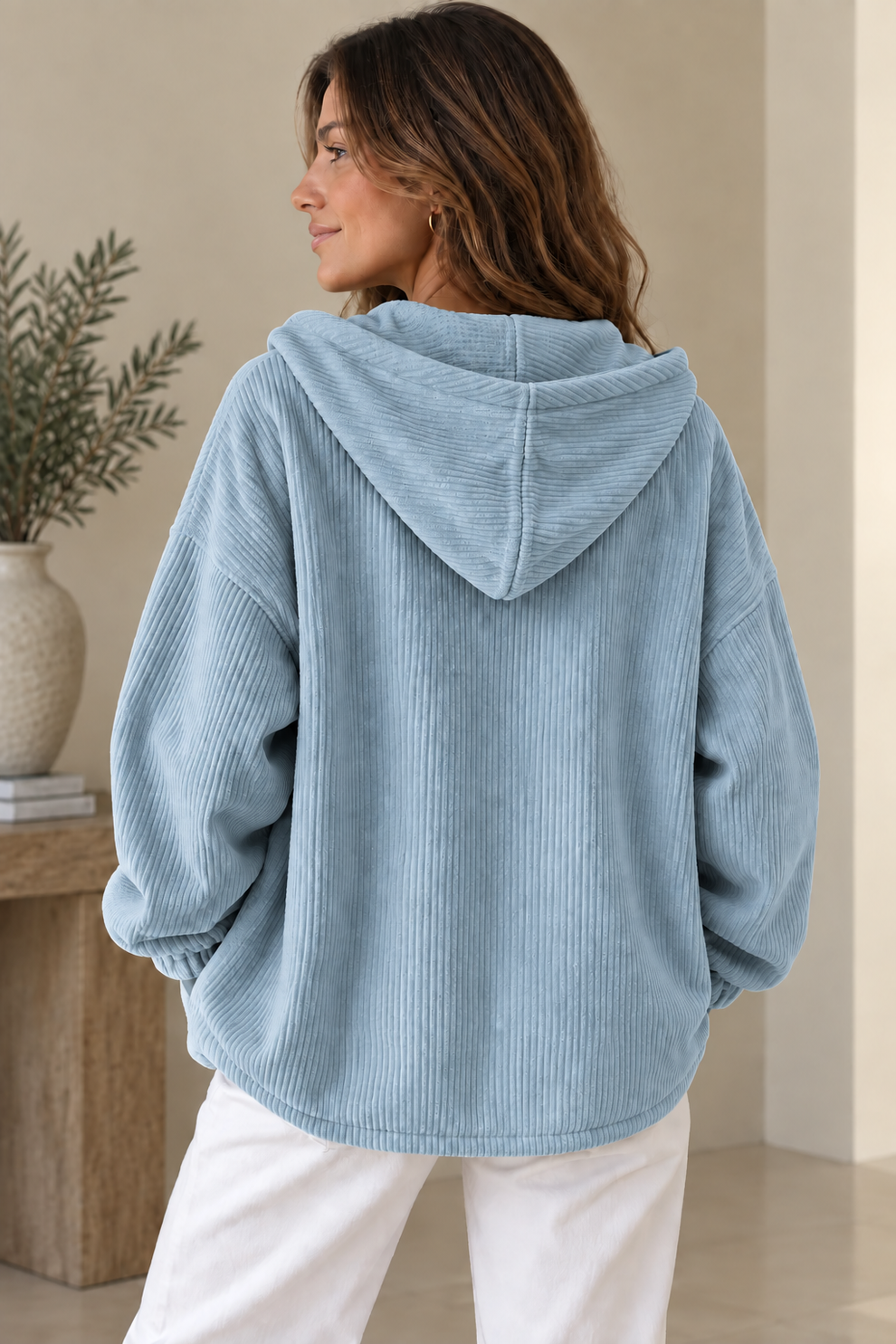 Camilessa - Oversized Corduroy Hooded Jacket
