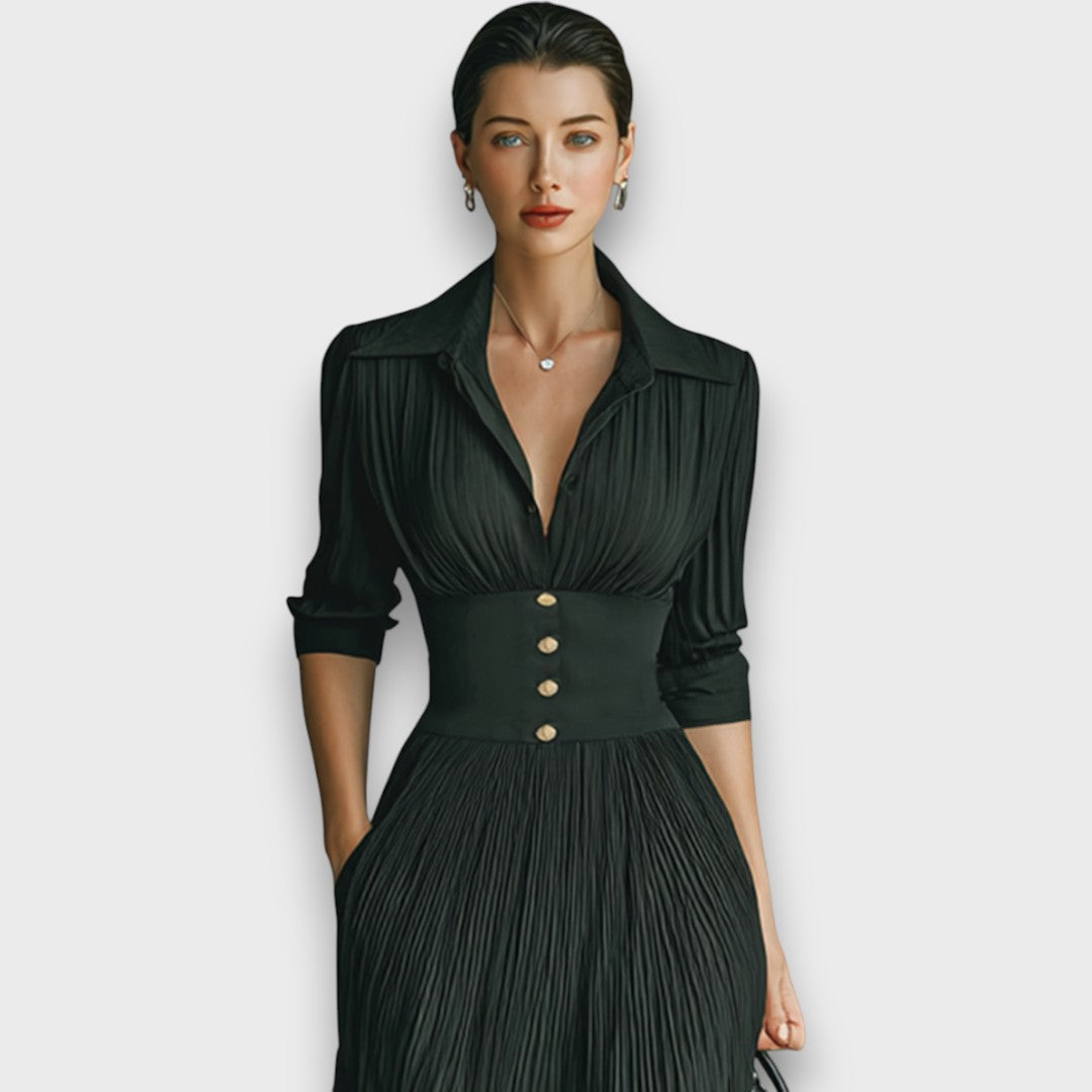 Adreena - V Neck Maxi Dress With Buttons