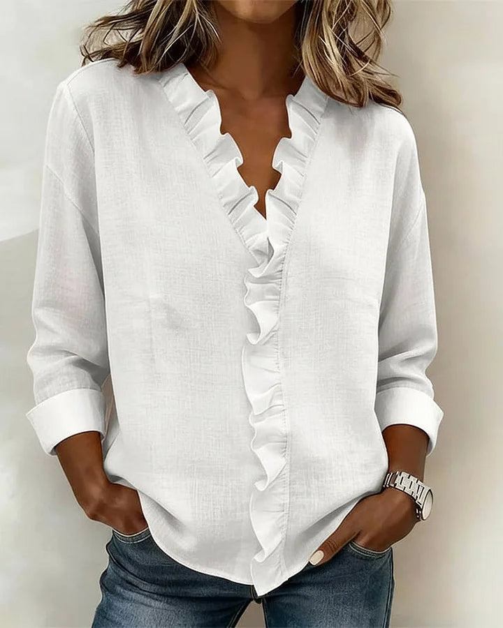 Aletta - Ruffle V-Neck And Long Sleeve Blouse