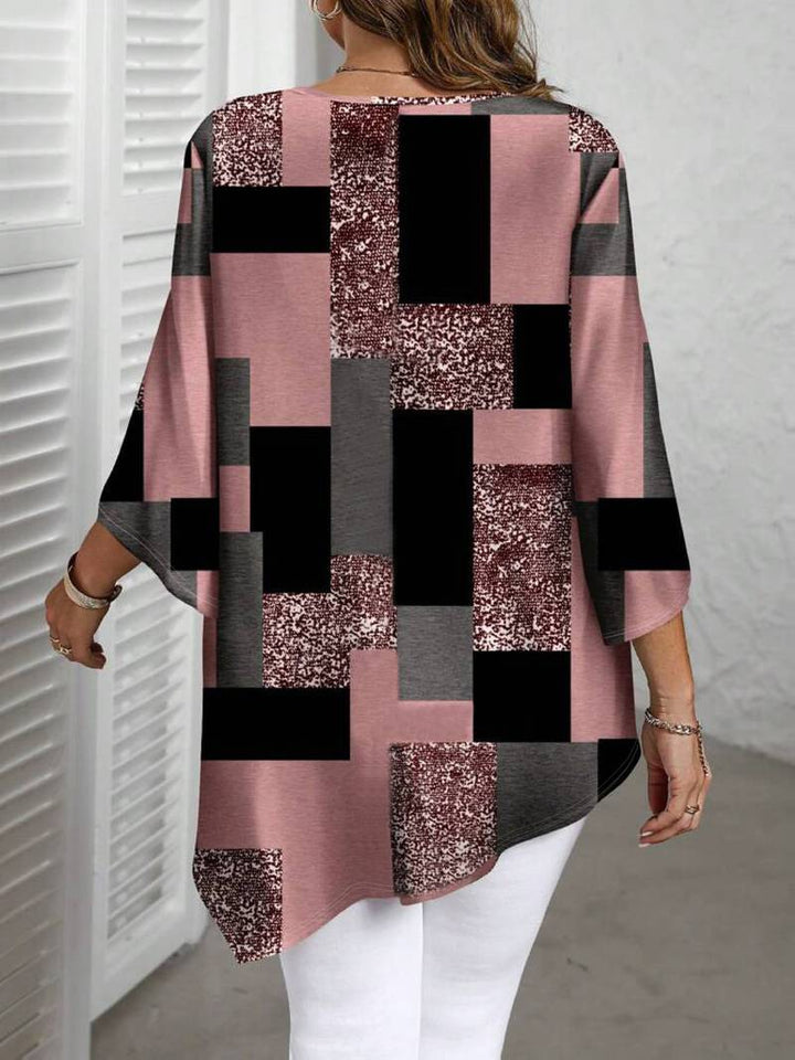 Nurit - Checkered Oversized Printed Blouse With Short Sleeve