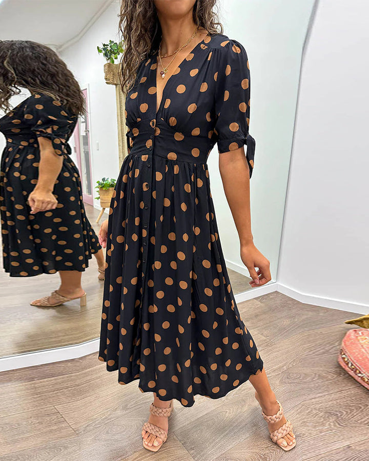 Janis - Stylish V Neck Doted Dress