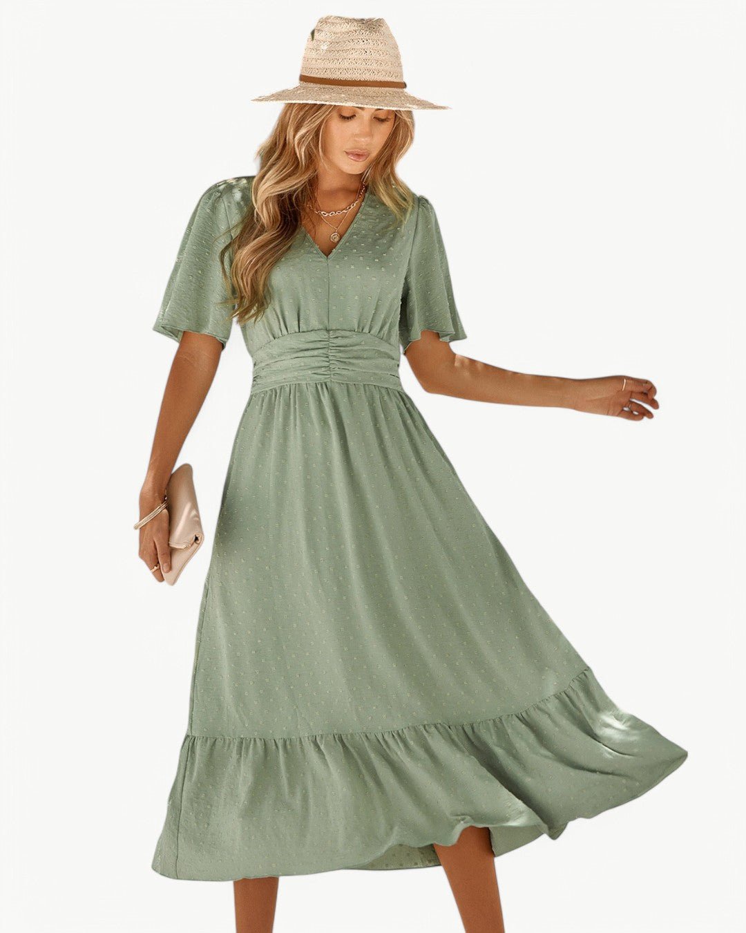 Rameena - Stylish V-Neck And Short Sleeve Dress