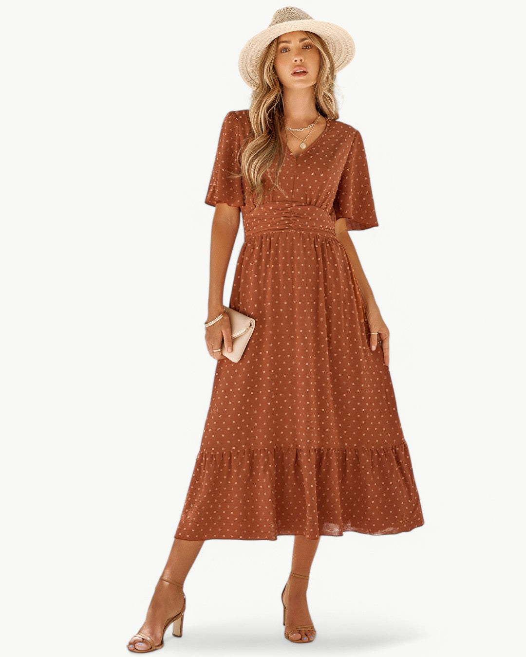Marwa - Short Sleeves Dress with V-Neck