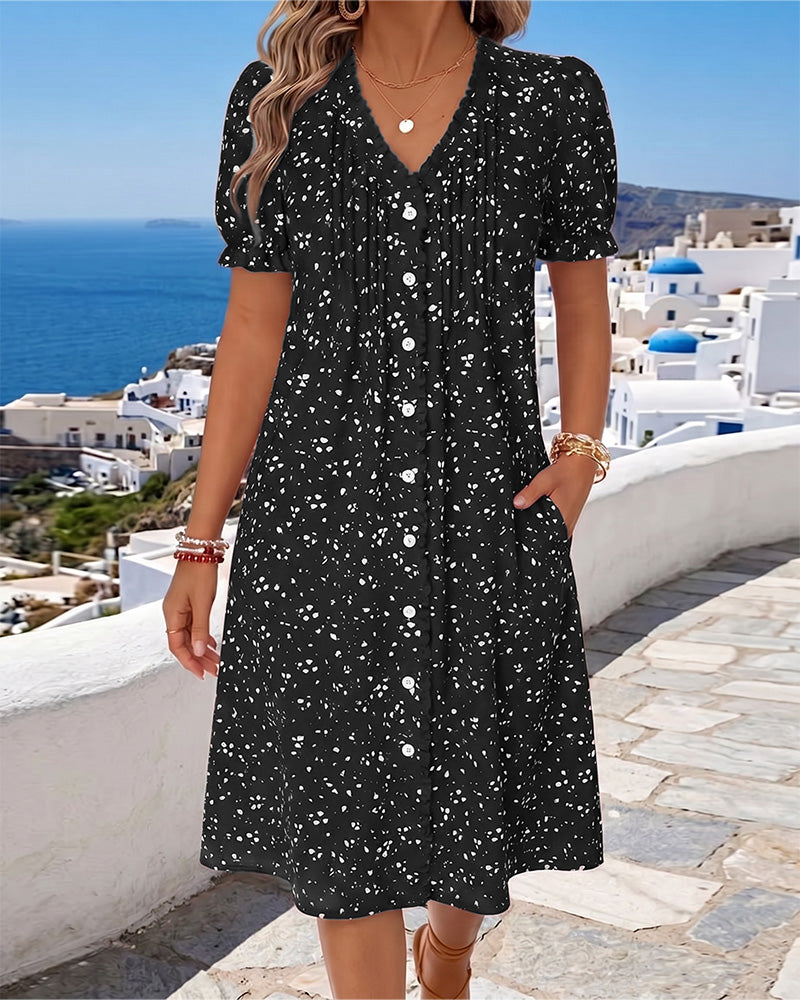 Dayma - Floral V-Neck Button Front Dress