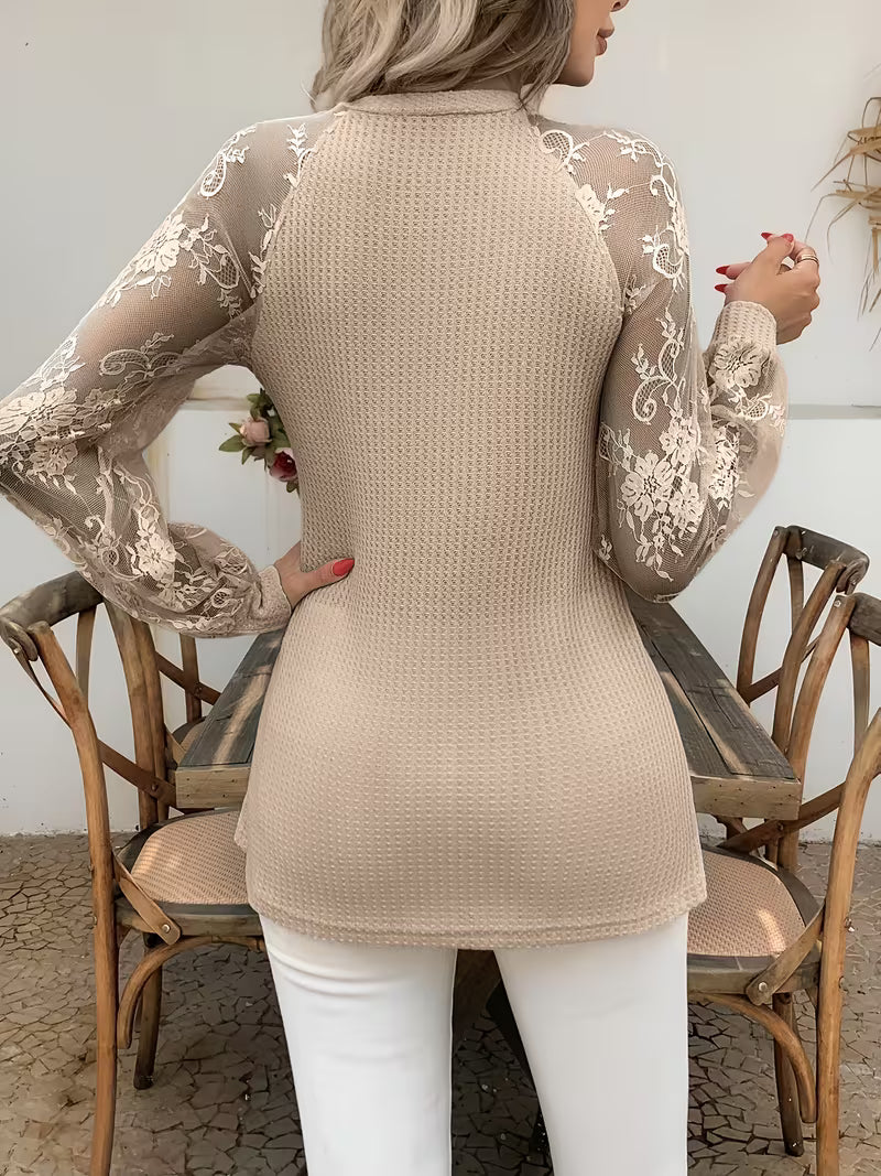 Wazina - Elegant Top With Semi Sheer Lace