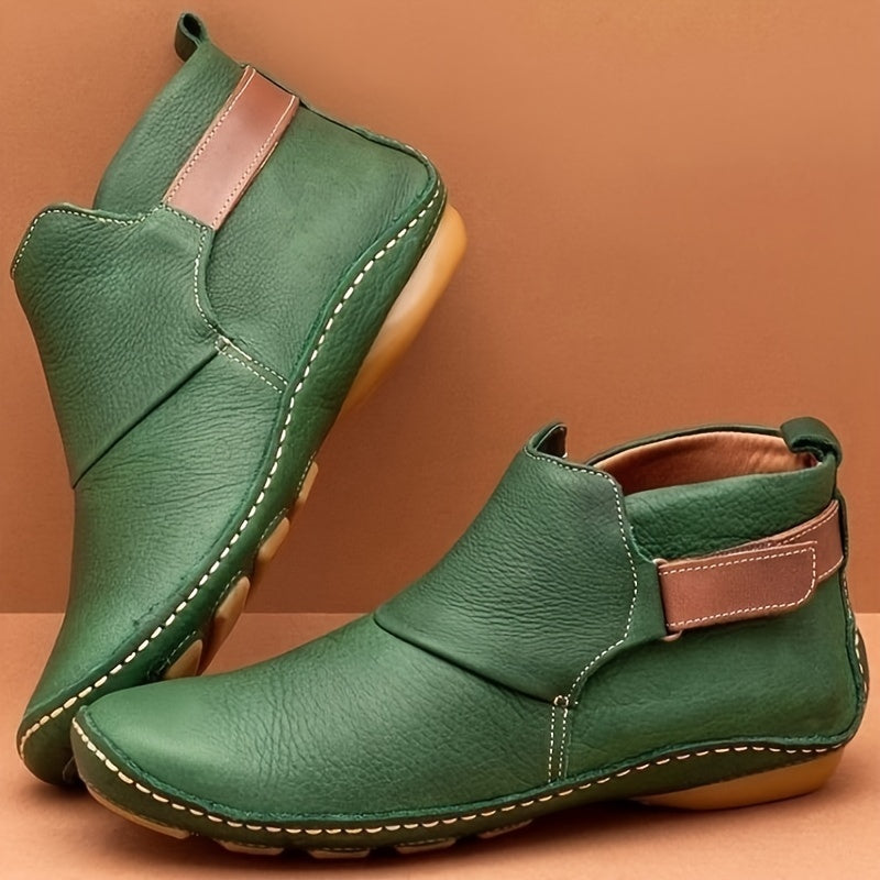 Elenya - Faux Leather Slip On Ankle Boots