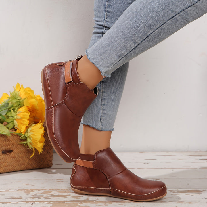 Elenya - Faux Leather Slip On Ankle Boots