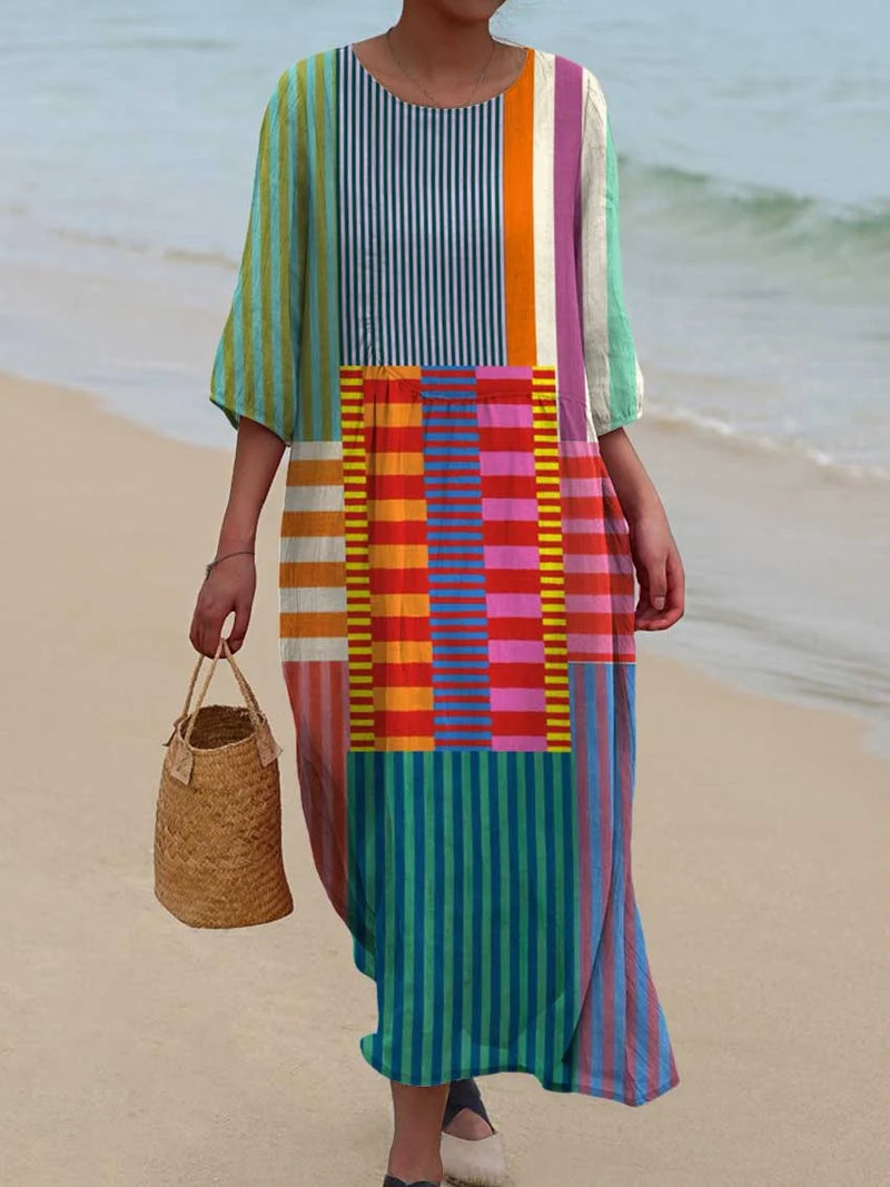 Slavko - Vintage Geometric Pattern Cotton Dress