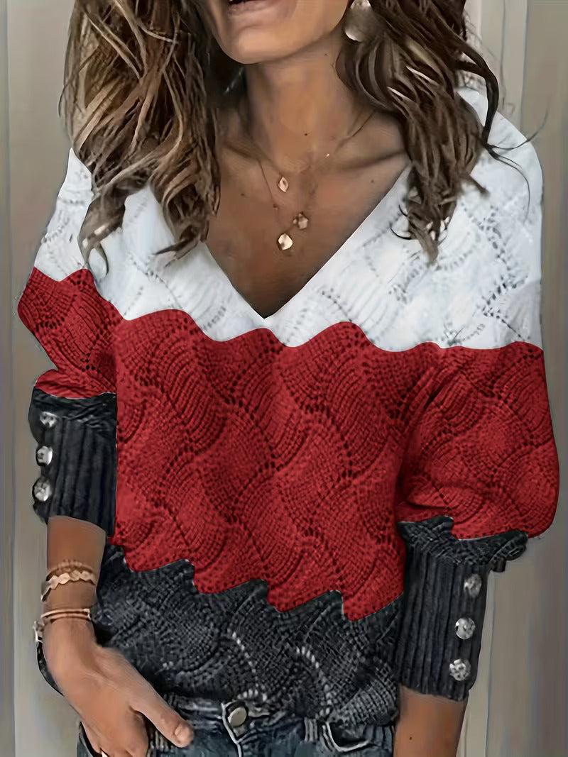 Sinara - Elegant V-Neck Long Sleeve Sweater
