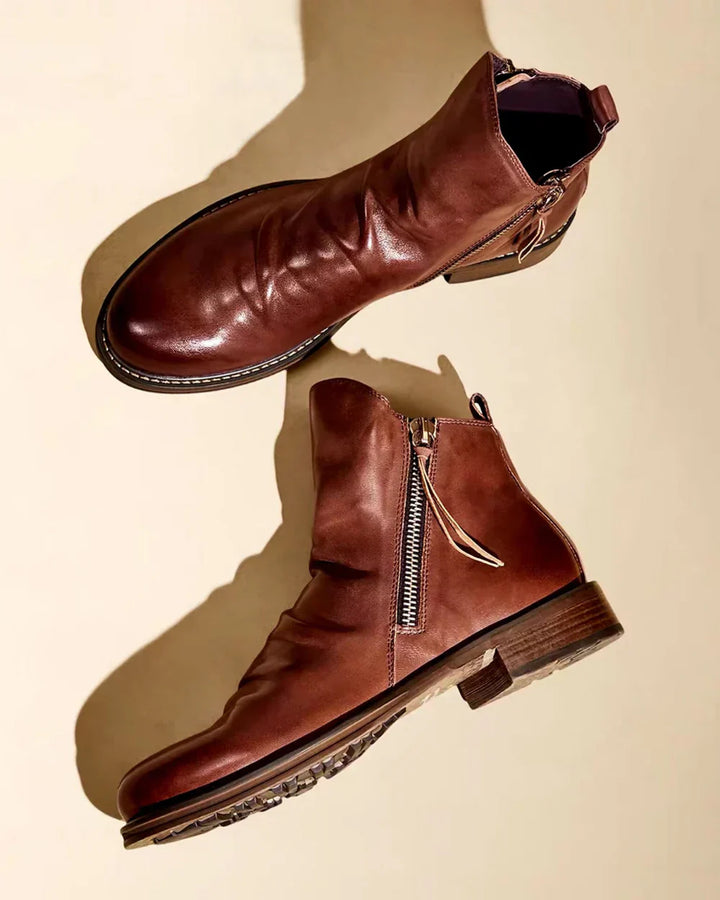 Benes - Leather Ankle Boots With Side Zipper