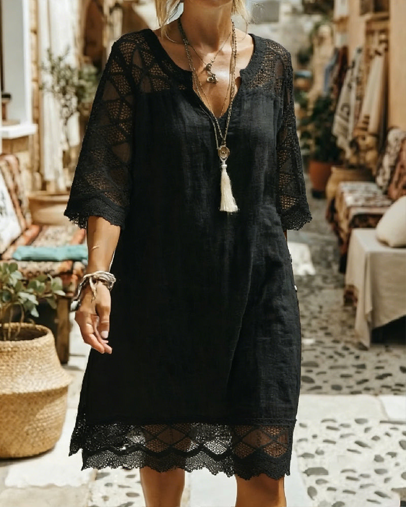 Kilina - V-neck Lace Patchwork Dress