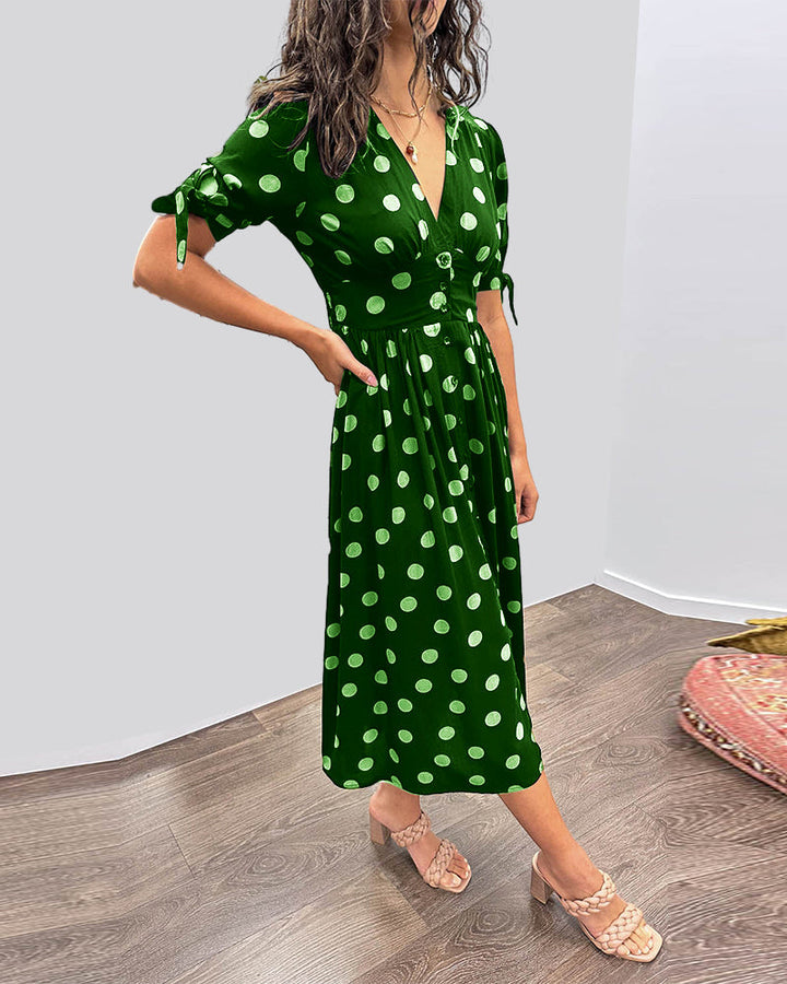 Janis - Stylish V Neck Doted Dress