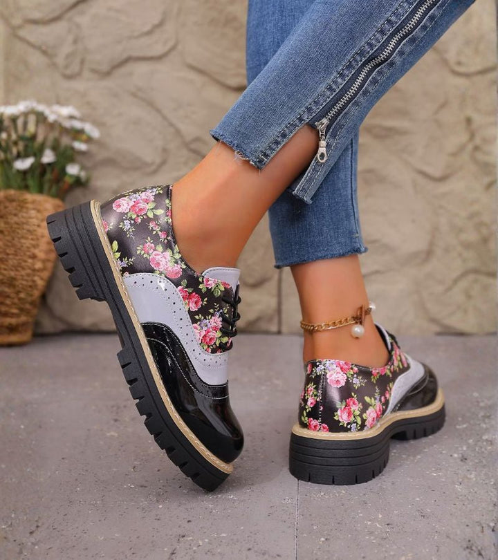 Rheaoova - Floral Oxford Shoes With Chunky Lug Sole