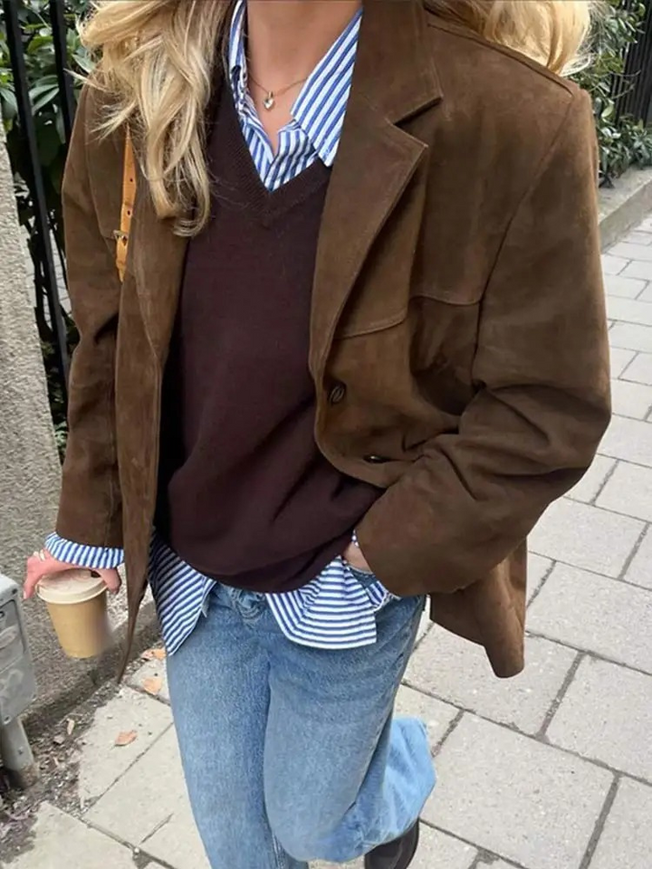 Ronia – Oversized Suede Button Up Jacket