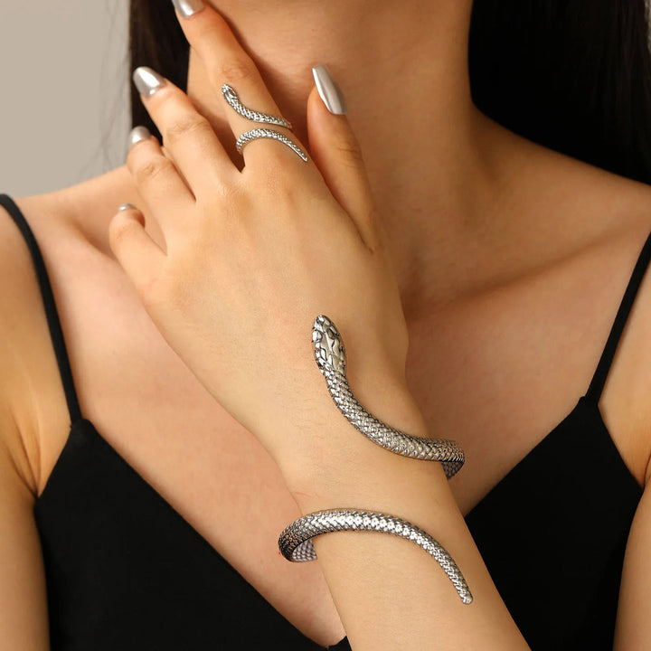 Zevella - Sculpted Snake Wrap Bracelet and Ring Set