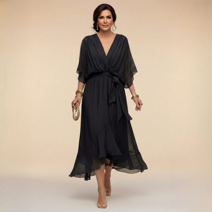 Harshani - Chiffon Dress With V-Neck