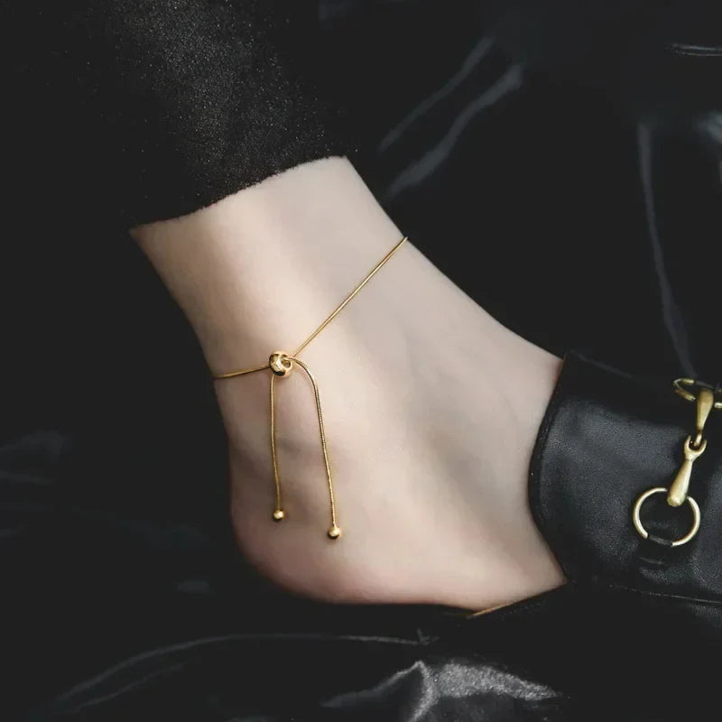 Santina - Adjustable Anklet With Polished Snake Chain