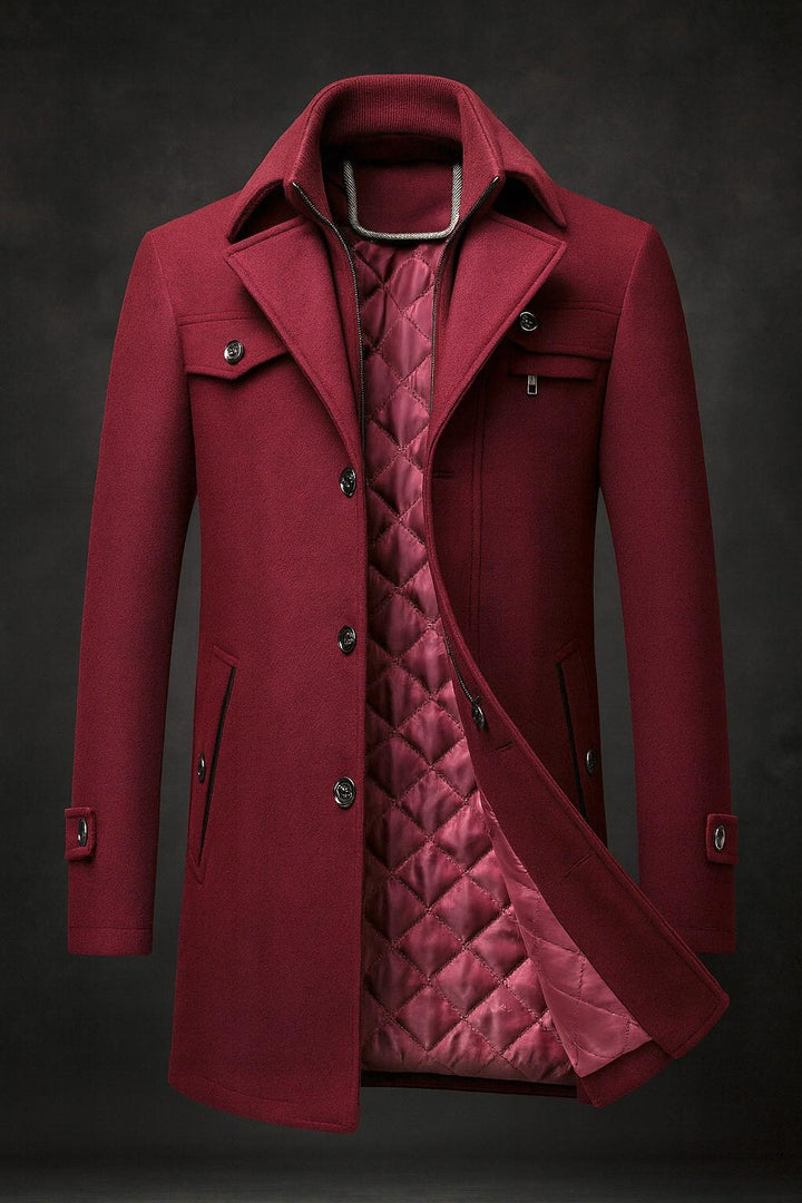 Samuell - Quilted Long Sleeve Wool Coat