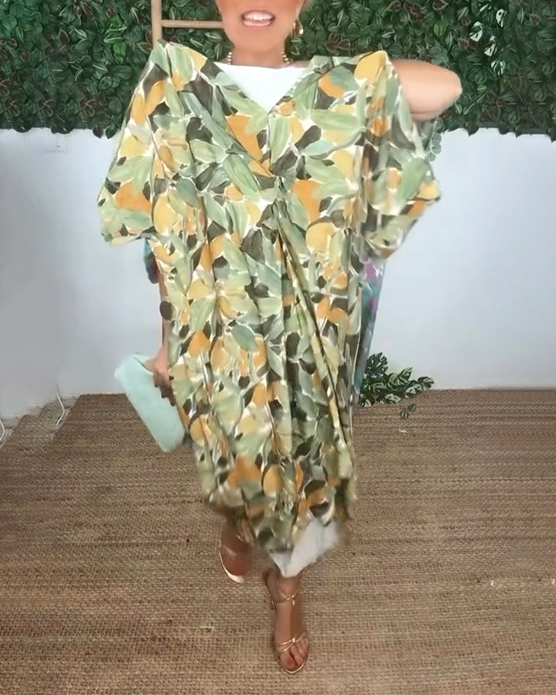 Shilisa - V-Neck Dress With Cable Print