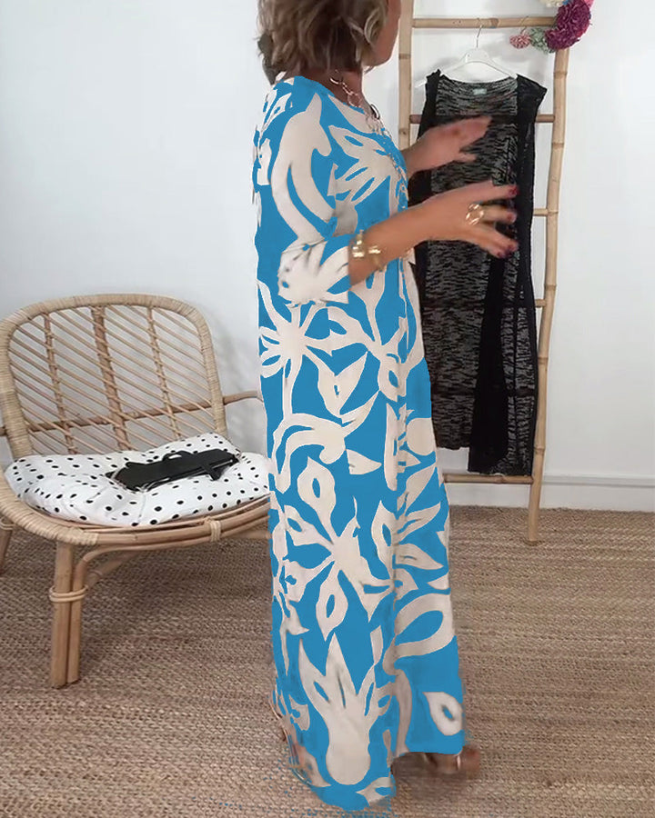 Halina - Round Neck And Long Sleeves With Print Dress