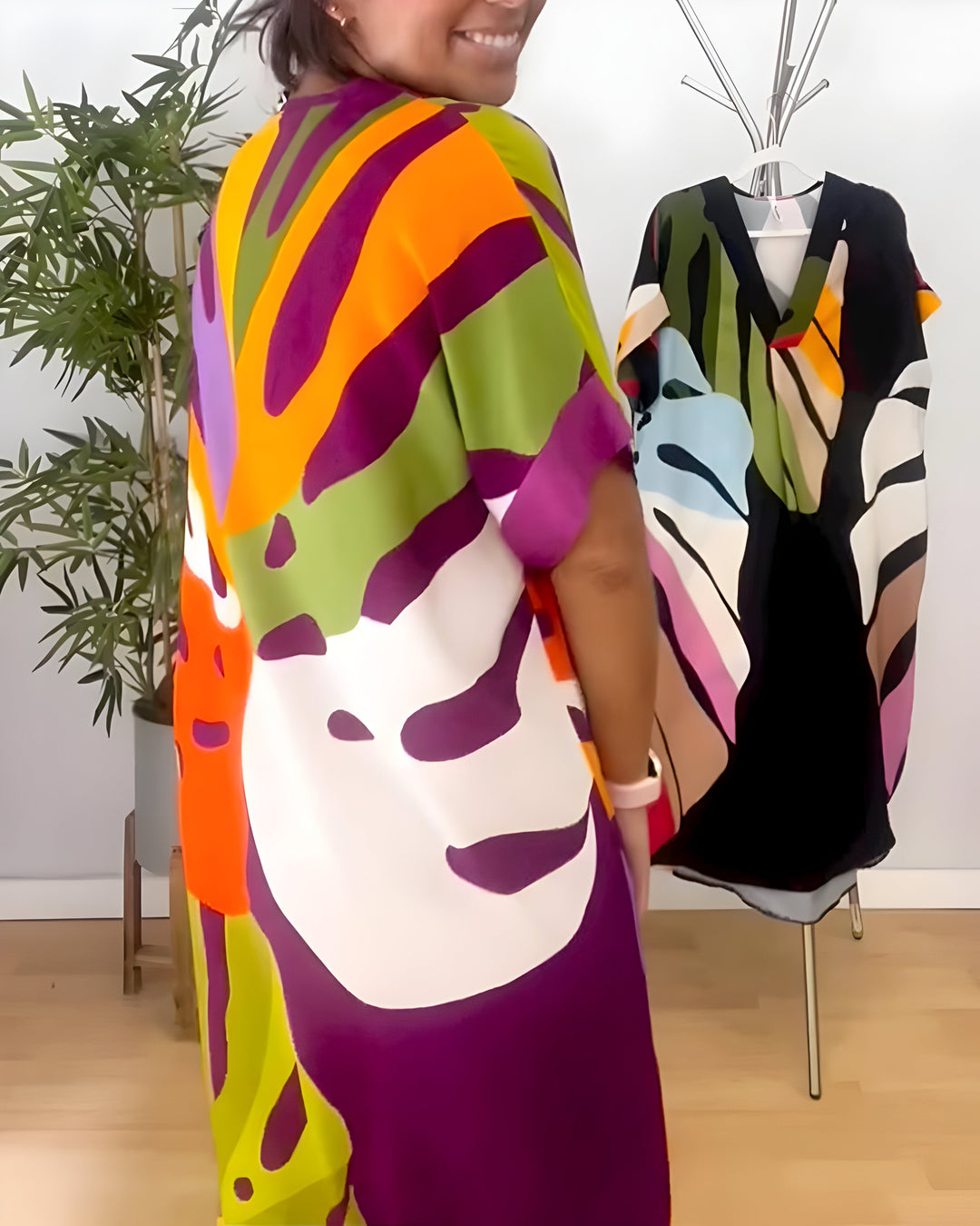 Ailsa - Casual Colorful Leaf Print Dress