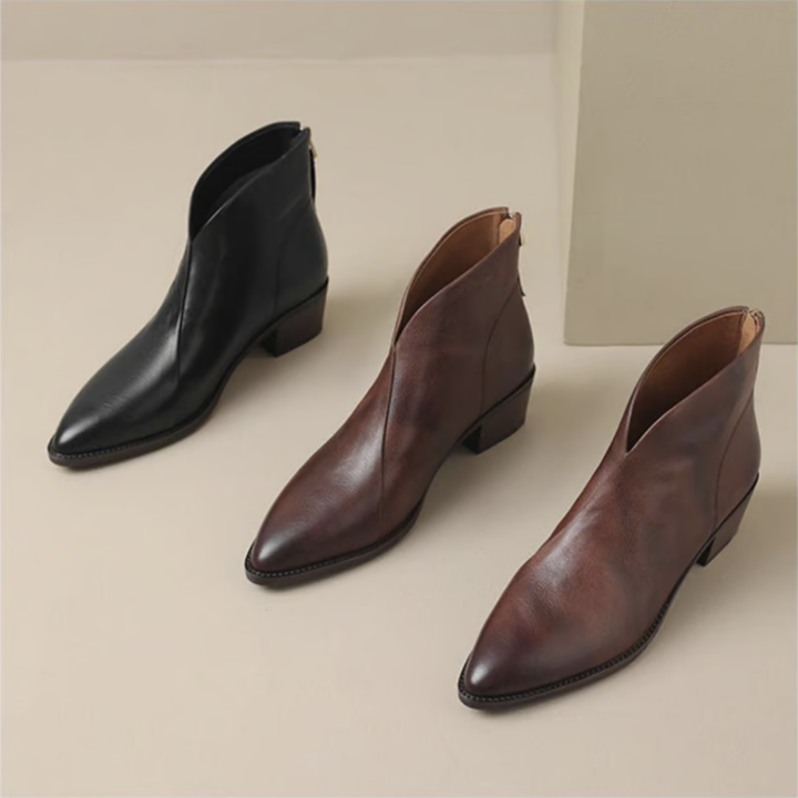 Zabrina - Leather Pointed Toe Ankle Boots