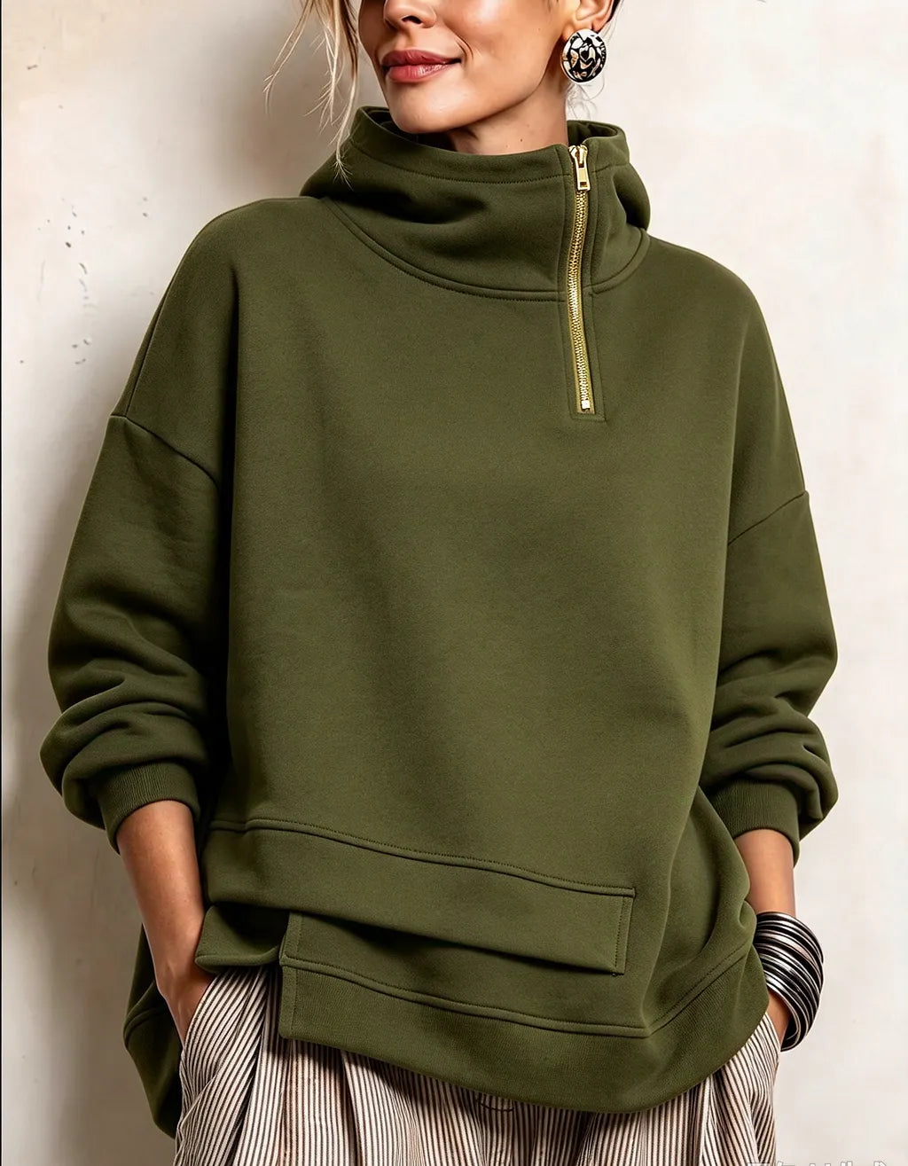 Margherita - Modern Asymmetric High-Neck Sweatshirt