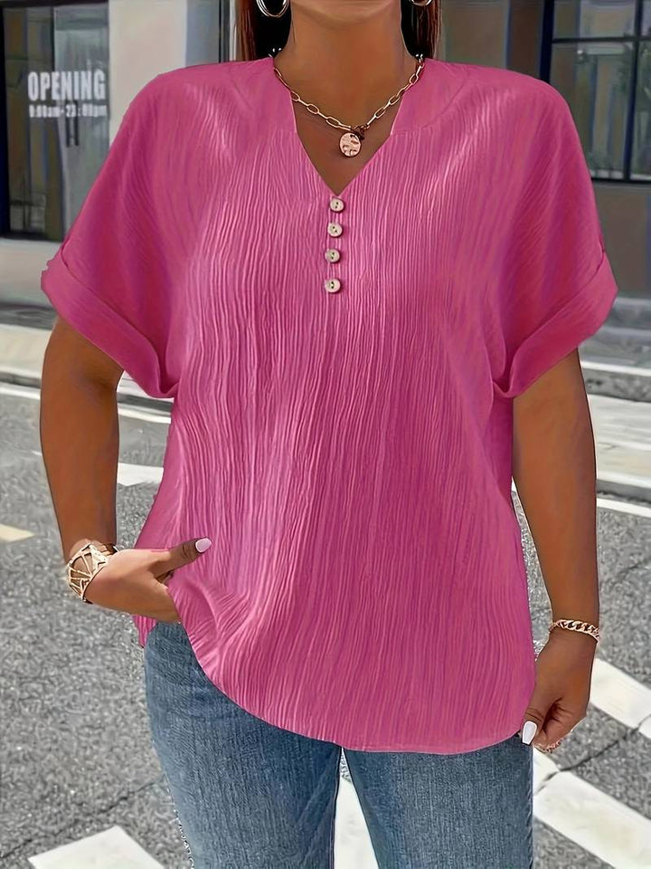 Lakmali - Textured Short Sleeve Top With V-Neck