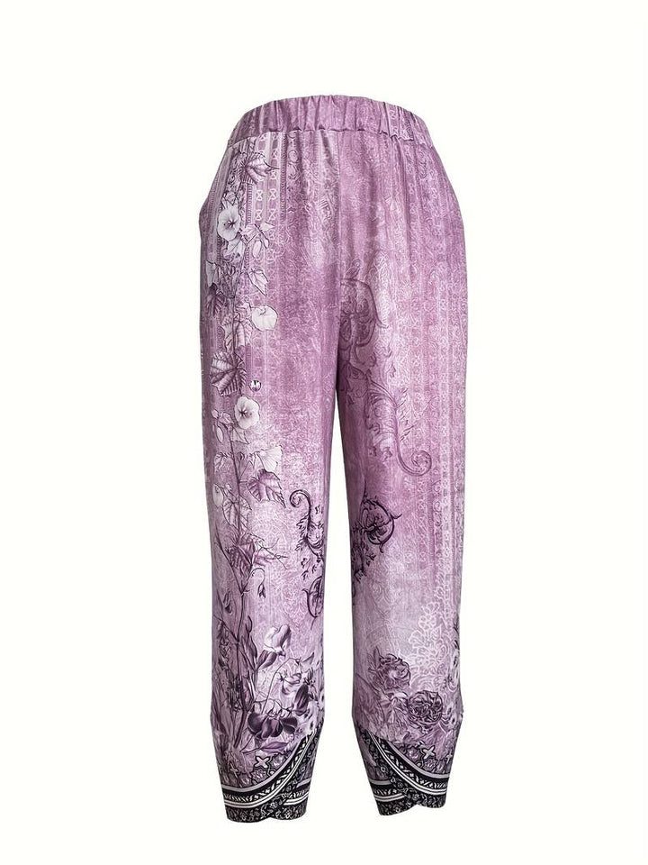 Thimasha - Vintage Floral Capri Pant With Elastic Waist