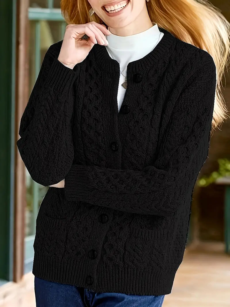 Avery - Cable Knit Button-Up Cardigan