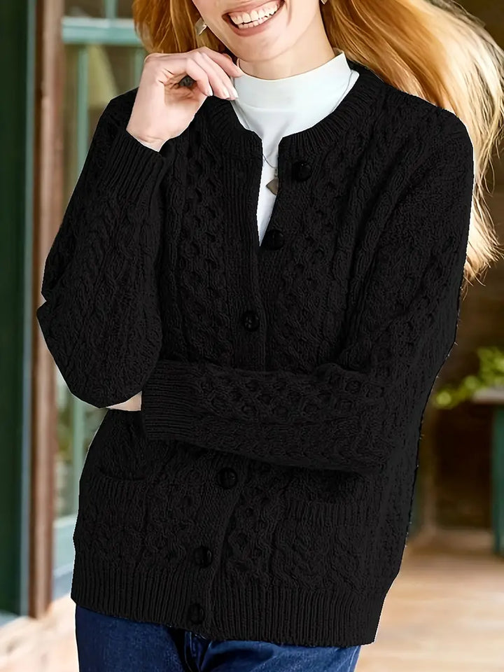 Avery - Cable Knit Button-Up Cardigan