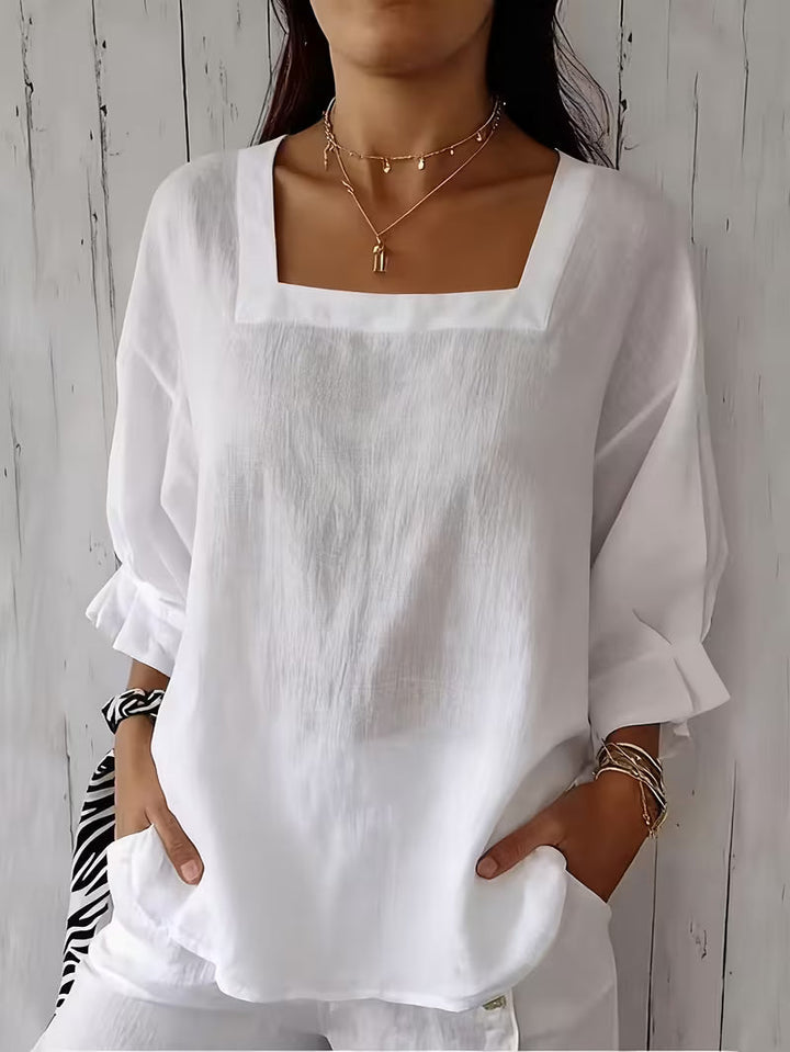 Theoella - Square Neck Long Sleeve Blouse