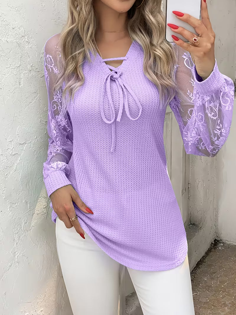 Wazina - Elegant Top With Semi Sheer Lace