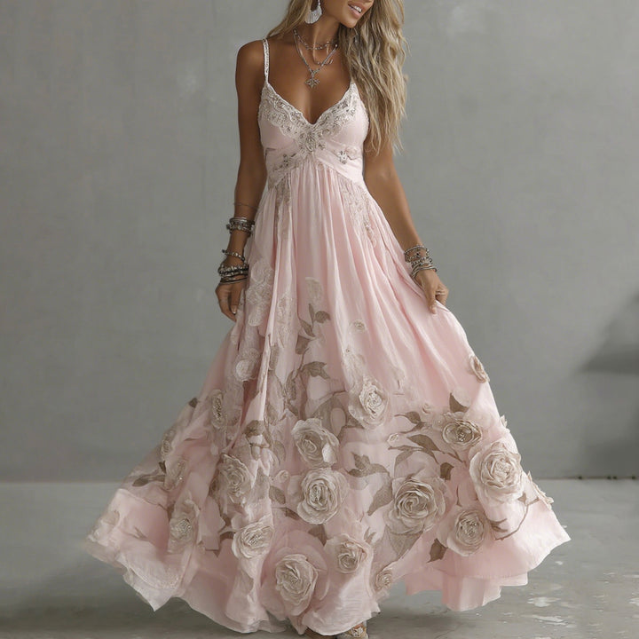 Adeluna - Maxi Dress With Vintage Rose And Embroidery
