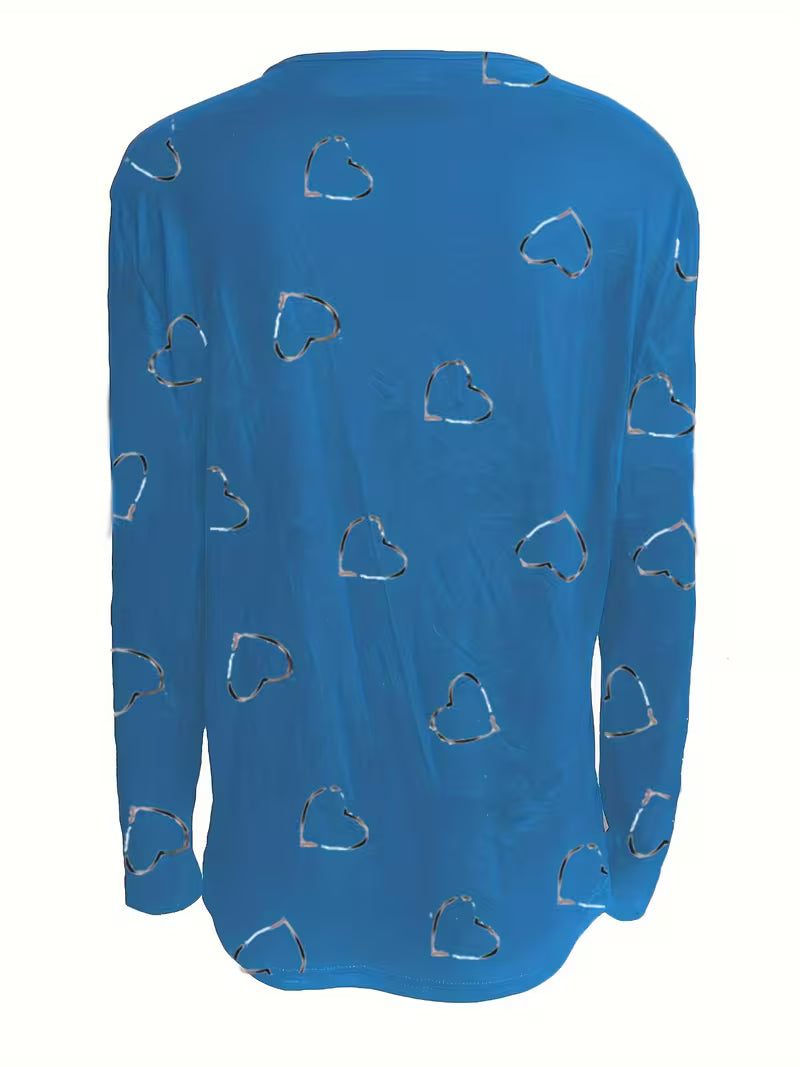 Romisha - Heart Print T-Shirt With Zipper