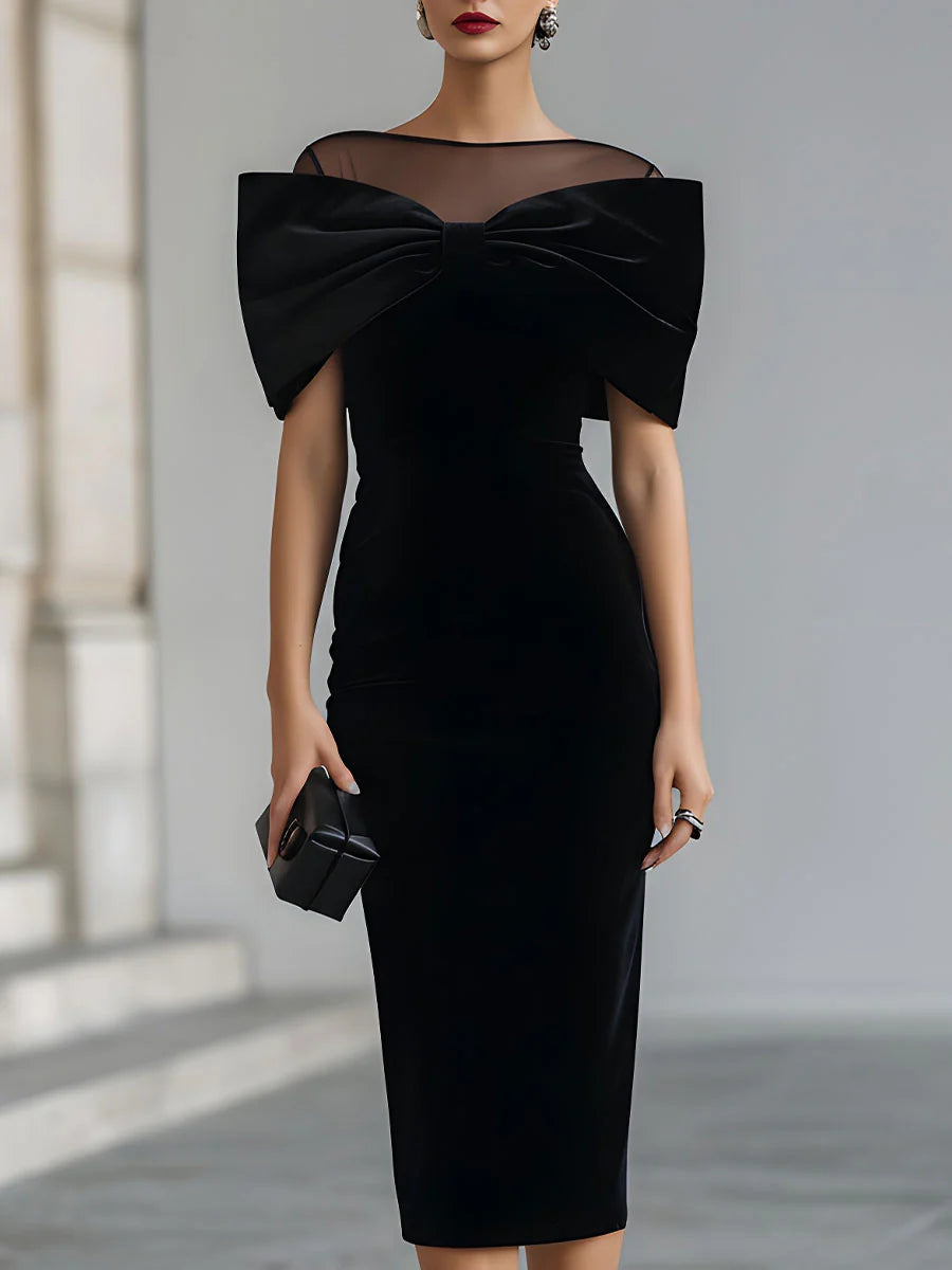 Inkeri - Dramatic Velvet Midi Dress With Bow