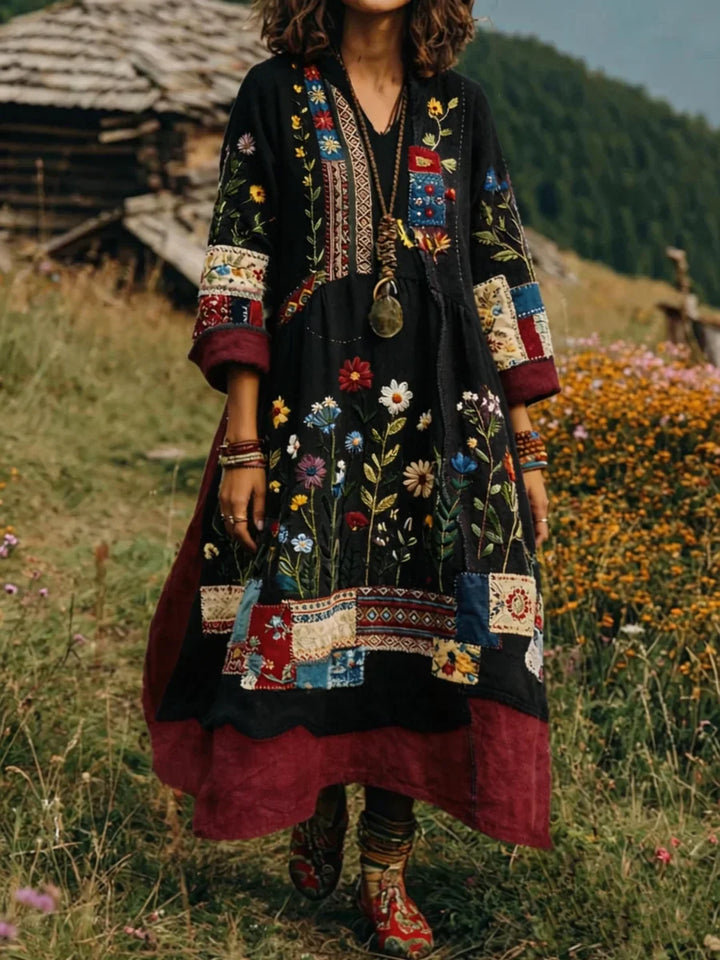 Eresha - Casual Long Sleeve Dress With Floral Print