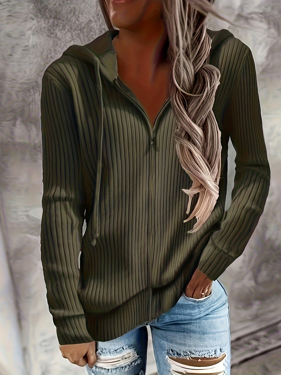 Moira - Long Sleeve Zip Up Drawstring Hoodies