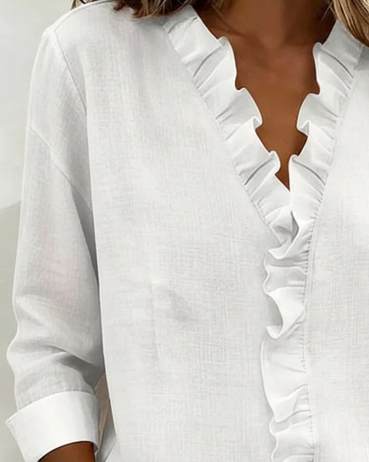 Aletta - Ruffle V-Neck And Long Sleeve Blouse