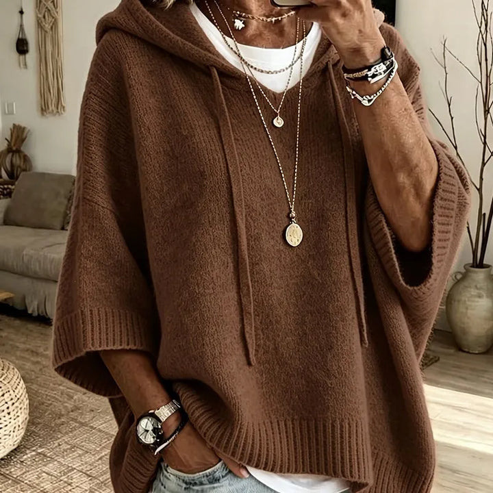 Oriaette - Oversized Knit Hoodie With Drawstring
