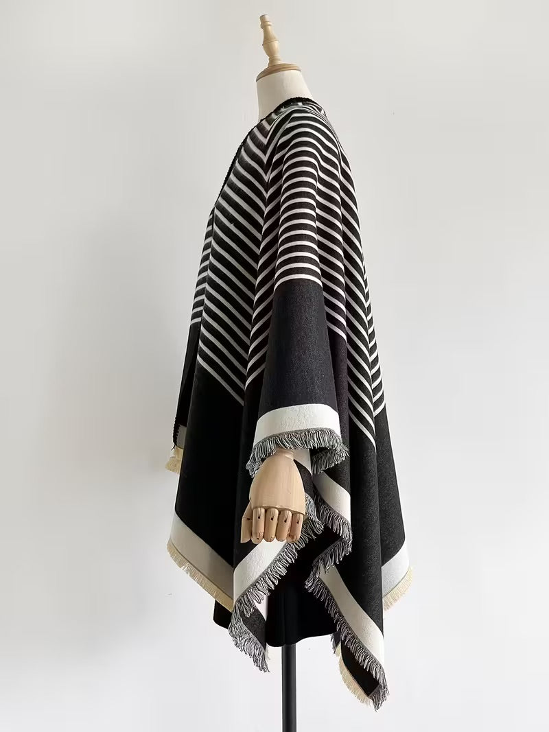 Taisija - Reversible Striped Jacquard Shawl in Faux Cashmere
