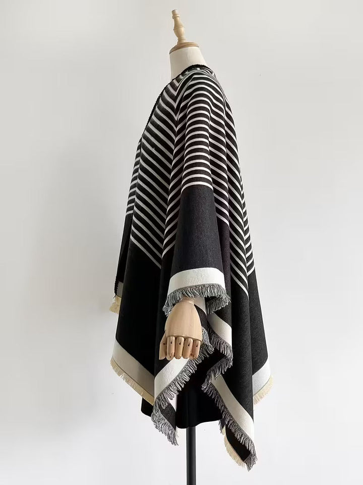 Taisija - Reversible Striped Jacquard Shawl in Faux Cashmere